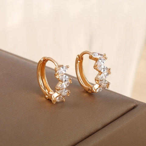 Orecchini A Cerchio Tondi Geometrici Con Zirconia Marquise Rame Placcato Oro Piccoli Gioielli Huggie Per Donne