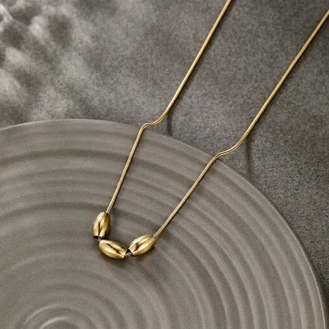 Collar De Acero Inoxidable Con Cuentas Ovaladas Deslizantes Cadena De Serpiente Joyería Diaria Minimalista Chapado En Oro 14k Para Mujeres