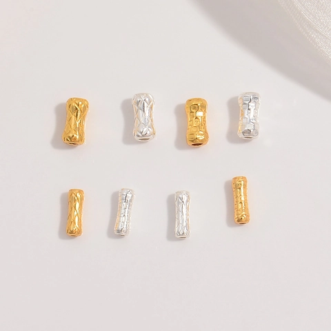S925 Sterling Silber Gebogene Rohr Abstandsperlen Retro Gehämmertes Design Bambusstruktur Für DIY Schmuckherstellung