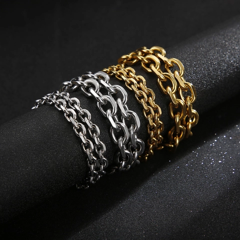 Stainless Steel Necklace And Bracelet O-Shape Chain Link Hip Hop Punk Style For Men Women Streetwear Jewelry