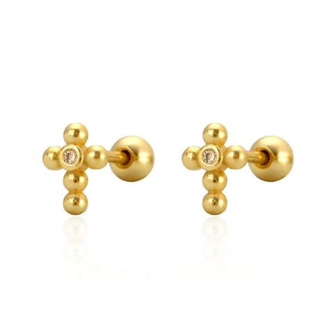 Cross Stud Earrings 925 Sterling Silver Zircon Dainty Piercing Jewelry With Threaded Ball Back Minimalist For Women