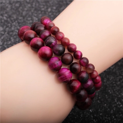 Pulsera De Cuentas De Piedra Preciosa Ojo De Tigre Rosa Elástica Joyería Hecha A Mano Regalo Para Mujeres Hombres
