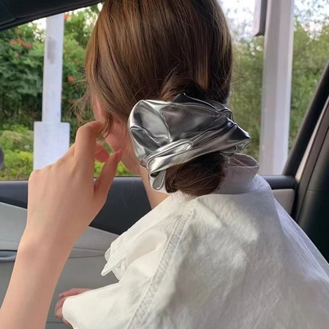 Metallic PU Leather Scrunchies Large Oversized Hair Ties High Elasticity French Retro Vintage Hair Accessories For Women