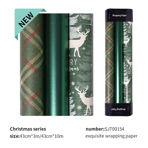 Rollo de Papel de Regalo de Navidad Papel Estucado Patrón de Cuadros de Reno Tamaño Grande Papel de Embalaje de Regalo para Fiestas de Cumpleaños Festivas