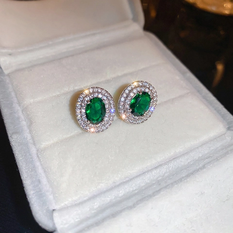 Vintage Ovale Stecker Ohrringe Mit Grünem Zirkon Und 925 Sterling Silver Earring Post Retro Elegante Schmuck Für Damen