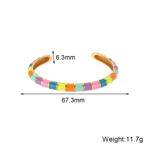 Damen Edelstahl Gold Vergoldet Segmentiert Offener Armreif Mode Buntes Emaille Tropföl Gestreift Armband Schmuck Geschenk