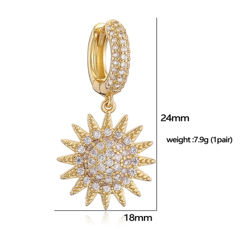 Sunflower Sunburst Necklace And Earrings Copper Cubic Zirconia Paperclip Chain Retro Fashion Jewelry For Women