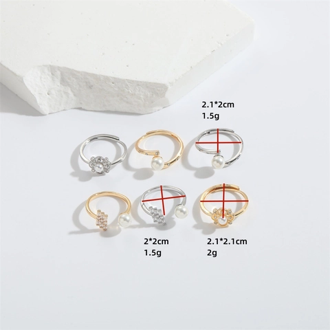 Anillo Abierto Flor Perla Artificial Cobre Circonita Ajustable Lujo Retro Joyería Minimalista Para Mujeres Elegante Moda