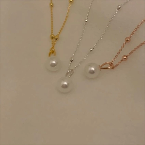 925 Sterling Silver Freshwater Pearl Pendant Necklace Spaced Bead Satellite Chain Minimalist Jewelry For Women