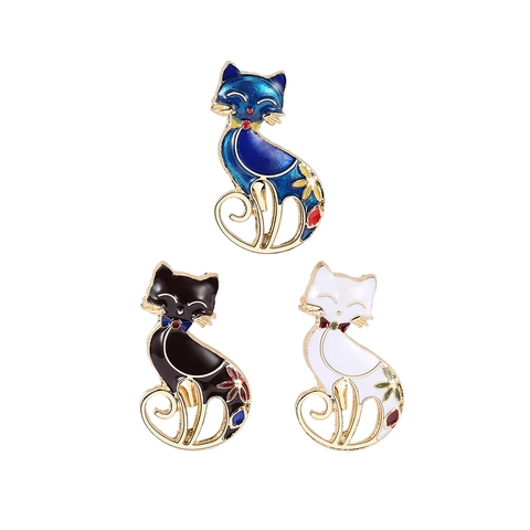 Cartoon Kat Emaille Brosche Set 3 Stuks Legering Bloem Katje Reversspeld Voor Pak Jurk Rugzak Vrouwen Mannen Sieraden