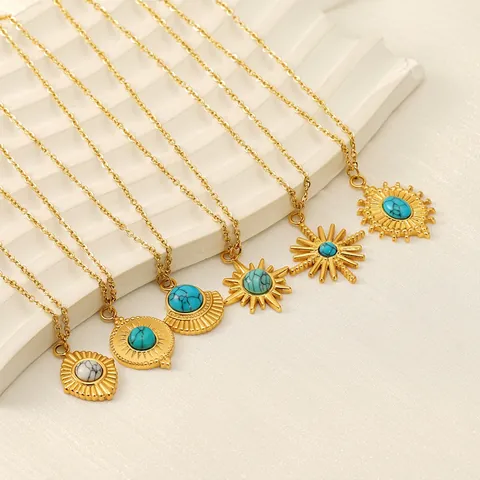 Collier Pendentif Turquoise Étoile Plaqué Or 18K Acier Inoxydable Bijoux Vintage Style Bohème Cadeau Femmes