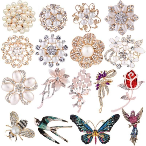 Spille Eleganti In Lega Con Strass E Künstliche Perle Artificiali Forma Di Animale Fiore Gioielli Vintage Per Donne