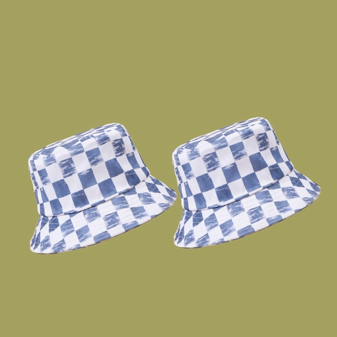 Cappello Da Pescatore In Cotone Unisex Motivo A Scacchi Blu Bianco Tie Dye Protezione Solare Outdoor Moda Casual