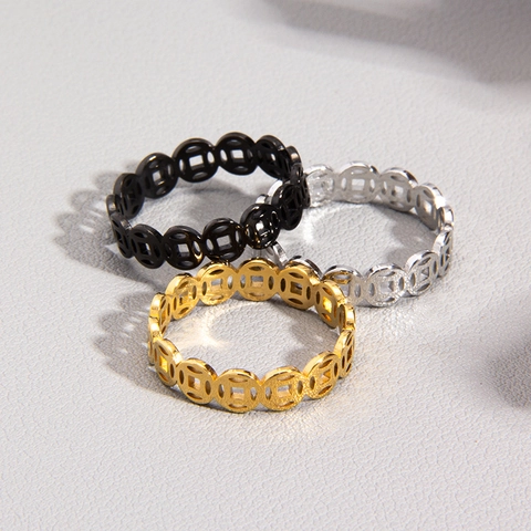 Antieke Koperen Munt Ring Roestvrij Staal Holle Rijkdom Geluk Bandring Chinese Stijl Sieraden Voor Heren En Dames