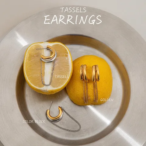 Pendientes De Aro Con Borlas De Acero Inoxidable Chapado En Oro Para Mujer Impermeables Hipoalergénicos Color Mixto Joyería