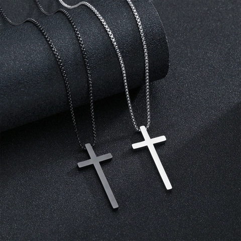 Minimalistische Titanstahl Kreuz Anhänger Halskette Für Herren Damen 316L Edelstahl Veneziakette Polierter Schmuck Geschenk