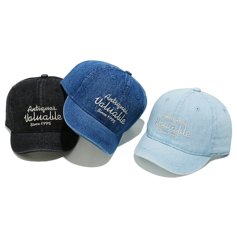 Short Brim Baseball Cap Washed Denim Letter Embroidered Retro Casual Outdoor Sunshade Hat For Women Men