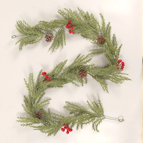 Ghirlanda Natalizia Artificiale Con Bacche Rosse Pigne Foglie Di Cipresso Vite Per Decorazione Domestica Di Feste Inverno