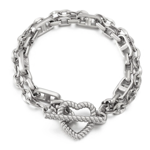 Bracciale A Catena Doppio Strato In Acciaio Inossidabile Con Chiusura A Cuore Stile Punk Industriale Per Donna Uomo Gioielli
