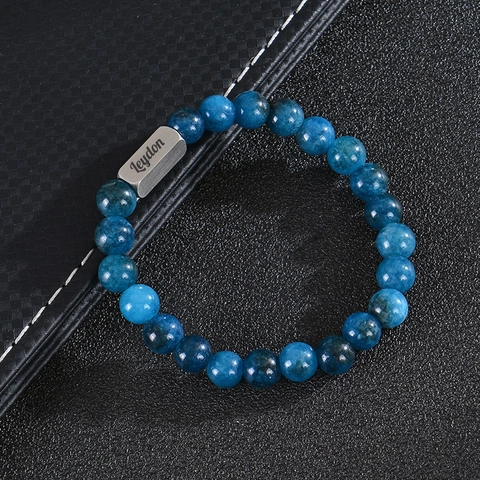 Natural Stone Beaded Bracelet Stainless Steel Bar For Men Women Handmade Minimalist Jewelry