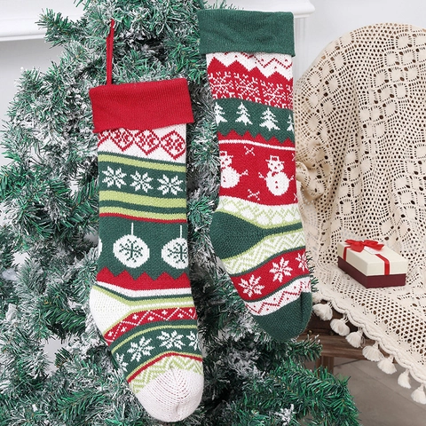 Calze Di Natale In Maglia Acrilica Sacchetti Regalo Da Appendere Decorazioni Per Camino Motivi Di Renna E Pupazzo Di Neve