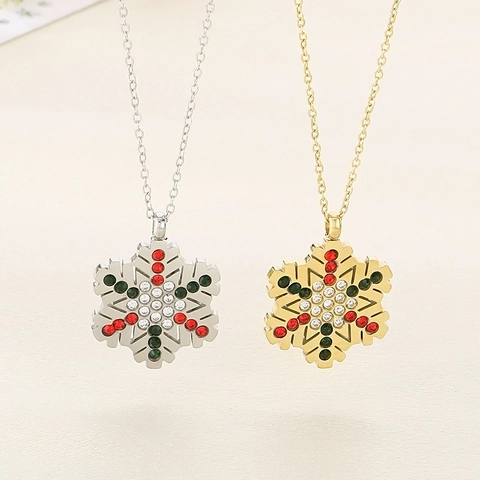 Collana Con Ciondolo A Fiocco Di Neve Acciaio Inossidabile Con Strass Rossi Verdi Bianchi Gioielli Di Natale Per Donna