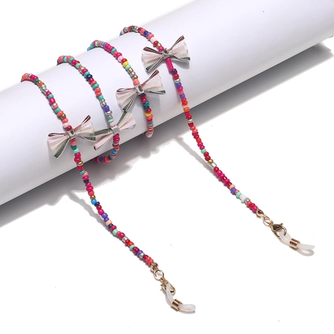 Handmade Mixed Color Seed Bead Glasses Chain With Mesh Bowknot Anti Slip Eyewear Strap Mask Lanyard For Women