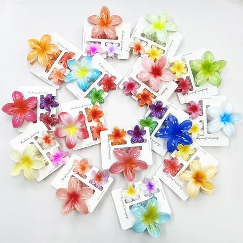 Set di Mollette per Capelli a Forma di Frangipane per Donna in Plastica Resina Plumeria Sfumata Accessori per Capelli Spiaggia