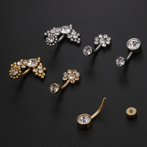 Belly Button Ring Titanium Steel Internally Threaded Navel Piercing Jewelry Rhinestone Curved Barbell For Women