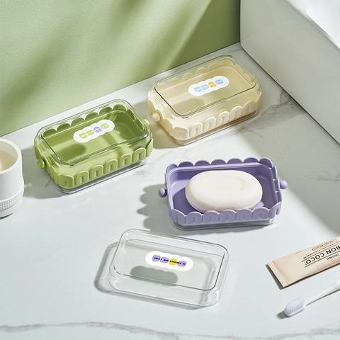 Portasapone Creativo Con Bordo Ondulato E Coperchio Trasparente Plastica PET Drenaggio Impermeabile Custodia Per Bagno
