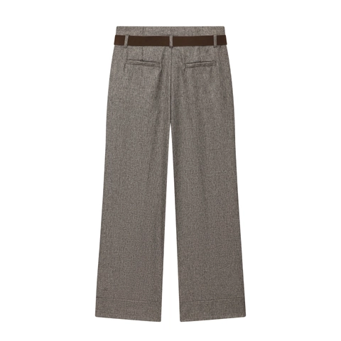 High Waist Weites Bein Hose Mit Gürtel Fischgrätenmuster Texturiert Lässig Büro Elegant Mode Hose Für Damen
