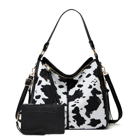 Women PU Leather Tote Bag Large Capacity Cow Leopard Print Handbag With Tassel Shoulder Bag Crossbody Pouch