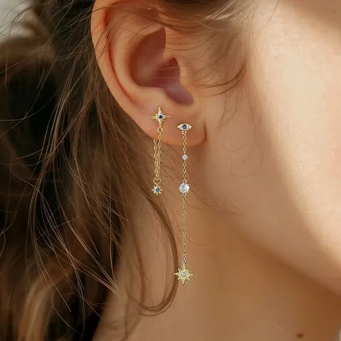 925 Sterling Silber Ohrstecker Für Damen Mit Zirkonia Sonne Mond Stern Celestial Mode Schmuck Zubehör Geschenk