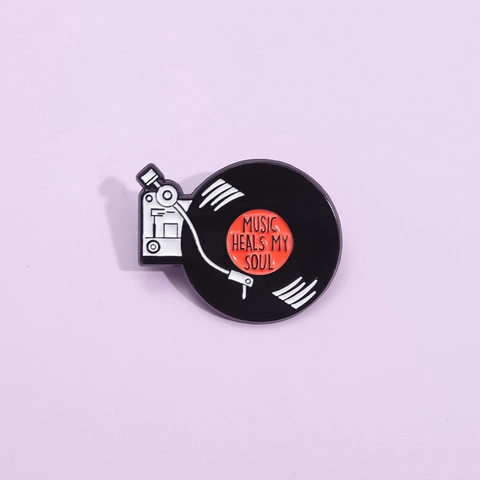 Pin De Esmalte Tocadiscos Vinilo Retro Music Heals My Soul Broche Insignia Joyería Para Bolsas Ropa Regalo Amantes De La Música