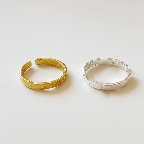 925 Sterling Silver Ring Irregular Hammered Texture Adjustable Minimalist Molten Lava Style Jewelry Women Men