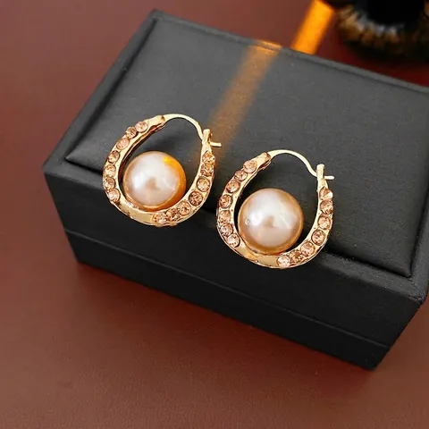 Pendientes De Aro En Forma De U Retro Con Perlas Artificiales De Imitación Diamantes De Imitación Y Poste De Plata Esterlina 925