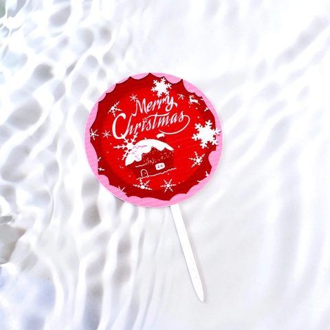 Christmas Cake Topper Inserts Acrylic Merry Christmas Round Reindeer Santa Patterns Festive Baking Party Decoration