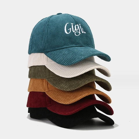 Vintage Corduroy Baseball Cap With Gigi Embroidery Casual Sun Hat For Men And Women Retro Style Outdoor Adjustable