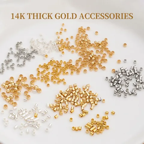 14K Gold Plated Copper Crimp Beads Tubes For DIY Jewelry Making Findings Bracelet Necklace Wire Fastening Color Retention
