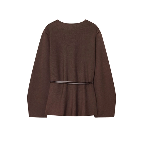 Women Knit Cardigan Sweater Elegant V Neck Belted Waist Long Sleeve Solid Color Soft Comfortable Autumn Winter Top