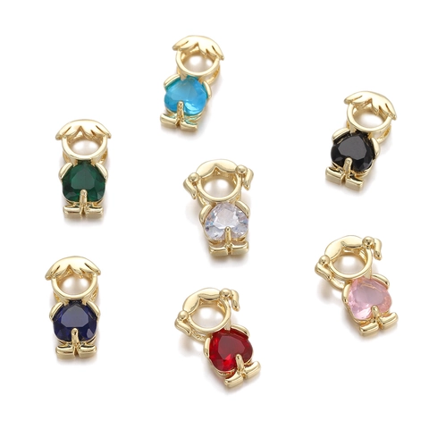 Heart Zircon Boy Girl Shape Pendant Copper Gold Plated DIY Jewelry Making Charms For Necklace Bracelet Children Gift