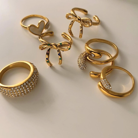 Anillos De Acero Inoxidable Para Mujer Circonita Diseño Corazón Serpiente Ajustable Abierto Joyería Moda