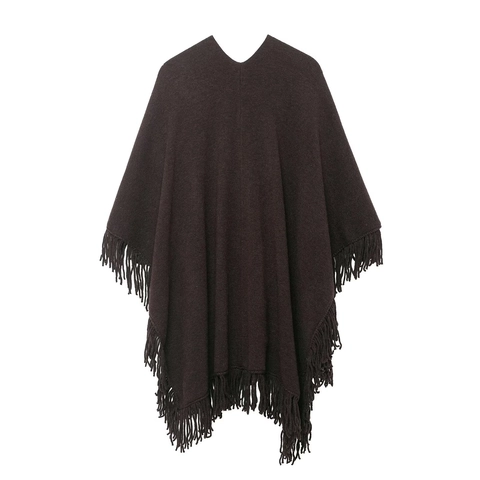 Poncho De Punto Para Mujer Capa Con Borlas Poliéster Grueso Color Sólido Otoño Invierno Ropa Casual Elegante