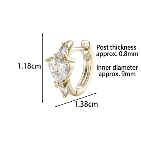 Vintage Coffee Gold Heart Zircon Huggie Earrings For Women Elegant Copper Heart Shaped Cubic Zirconia Hoops