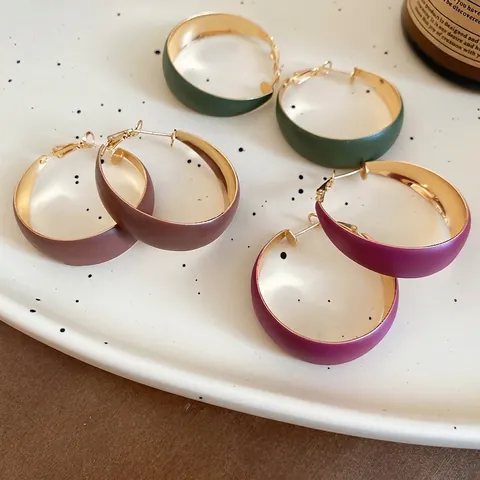 Matte Lacquer C Shaped Hoop Earrings Retro Geometric Contrast Color Jewelry With 925 Sterling Silver Earring Post