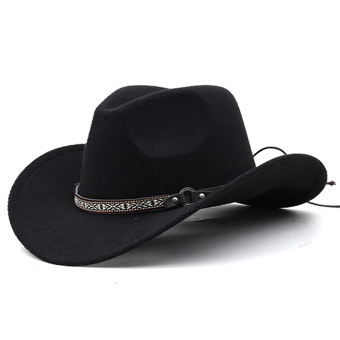 Cappello Da Cowboy Occidentale Tesa Larga Feltro Fedora Vintage Fascia Geometrica Etnica Regolabile Per Uomini Donne