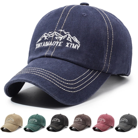 Vintage Gewaschene Baumwolle Baseballkappe Bergstickerei Outdoor Sonnenschutz Verstellbare Metallschnalle Sporthut Unisex