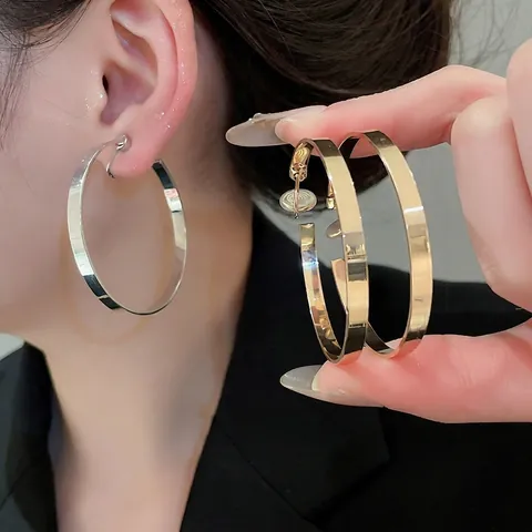 Polierte Flache Breite Creolen Mit 925 Sterling Silber Ohrstecker Minimalistischer Runder Metallschmuck Für Damen