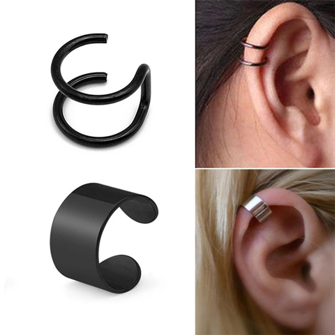 Edelstahl Clip-on Ohrringe Ohne Piercing Punk Gothic Hip Hop Kreuz Feder Stern Kegel Hängeohrringe Für Herren Damen