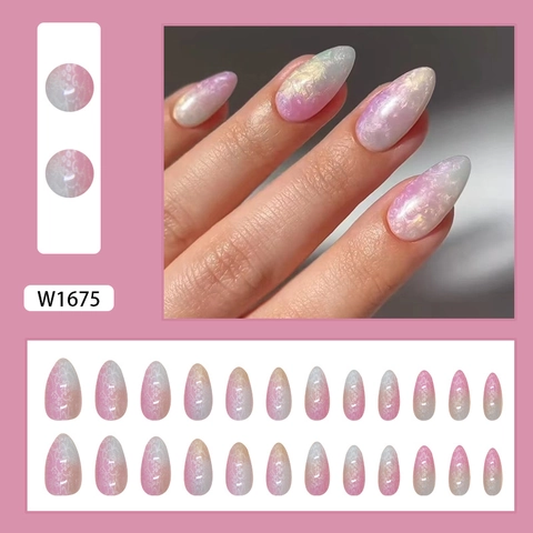 Rainbow Quicksand Press On Nails Almond Shape Gradient Glitter Artificial Nails For Women ABS Plastic Detachable